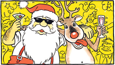 Känninen UG-tyyppi. 1600-luvun Britanniassa Joulupukki nähtiin värikkäästi pukeutuneena äijänä, joka juhli rankasti ja oli erityisen perso viinaksille.