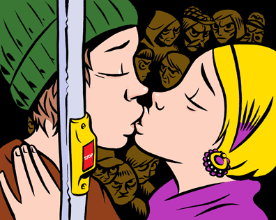 Bussissa suuteleminen ok, sanoo 77% vastaajista.