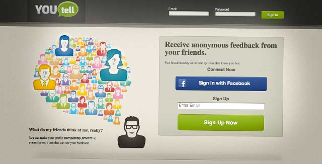 YouTellin ulkoasu ja brändi ratsastaa tutulla sosiaalisen median fiiliksellä.
