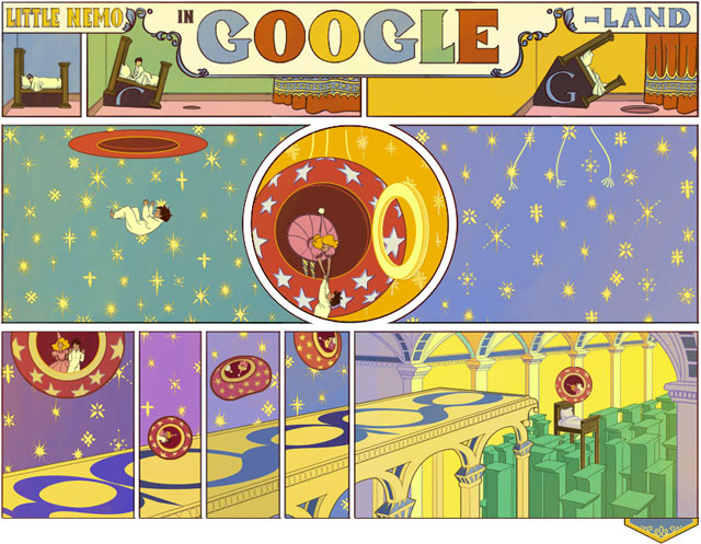 Animoitu kuvituskuva suurenee Googlen etusivulla nuolesta klikkaamalla.