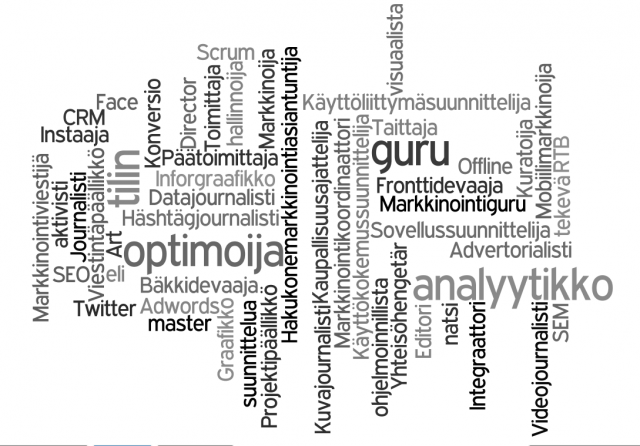 Häshtägjournalisti ja muut viestinnän ja markkinoinnin uudet tittelit.