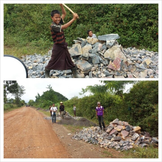 Työnteko voi olla myös hauskaa. Tietyömaa Myanmarissa.