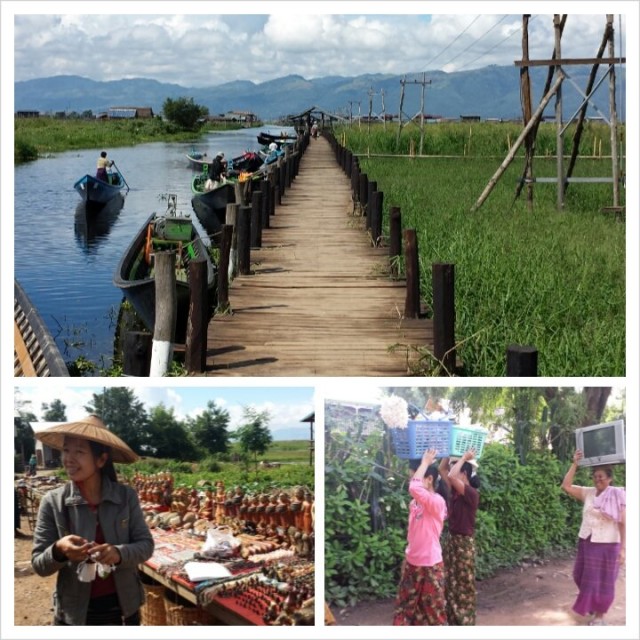 Markkinat Inle Laken rannalla olevassa kylässä.