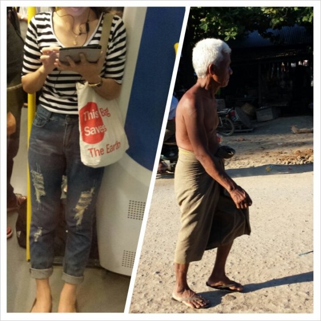 Kontrasteja. Vasemmalla Bangkokista ja oikealla elämää burmasta.