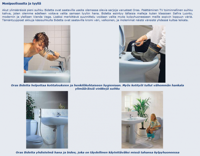 Pegasus Public Relations -sivuilla esitellään Oraksen Bidetta käyttötarkoitusta. Tekstit käännetty Google Translatella. Kuvakaappaus 11.1.2014 http://www.pegasus.com.pl/dziennikarze/oras/bidetta_bateria_funkcjonalna/bidetta - bateria funkcjonalna.htm