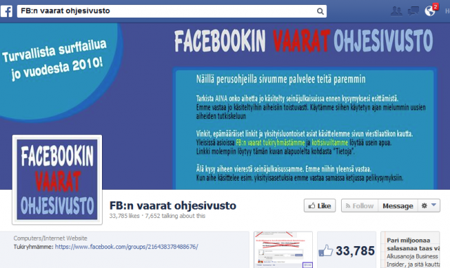 Facebookin vaarat -ohjesivusto opastaa tyypillisimmissä huijauksissa.