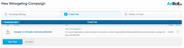 Nyt minulla on "Retargeting on tehokasta muistutusmarkkinointia" -kamppis. Tottakai sekin piti typottaa. No korjasin jo. Vielä pitää seurantapikseli asentaa.