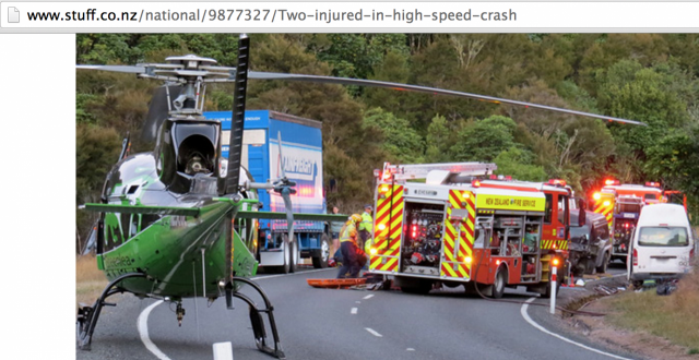 Goomia ja SummerUP festareita järjestänyt Martin Mustonen vakavassa kolarissa. Kuva  http://www.stuff.co.nz/national/9877327/Two-injured-in-high-speed-crash