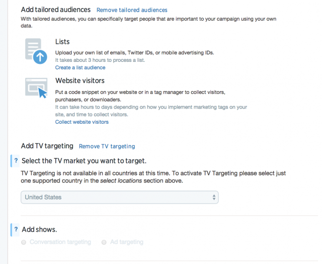 Twitteriin voi tehdä myös retargetointia tai email-listaperusteista kohdennusta.