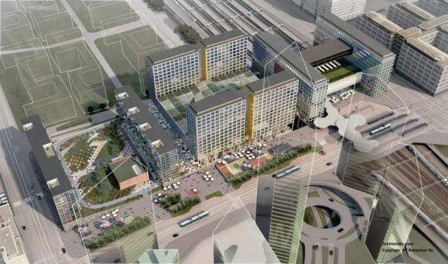 Havainnekuva Keski-Pasilasta, missä rakennuttajana toimii "kilpailun" voittanut YIT.