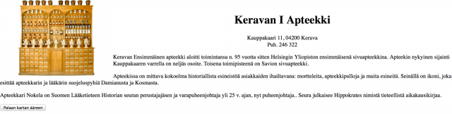 Ensimmäinen sisältömarkkinoinnin toteutukseni vuodelta 1995. Kerava -peli nimeltä Kaavut Keravalla. Mainostaja Keravan 1 Apteekki maksoi mainoksesta 500 mk.