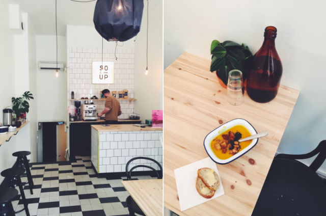 James Pearman (vas.) keittää Soupin kahvit.