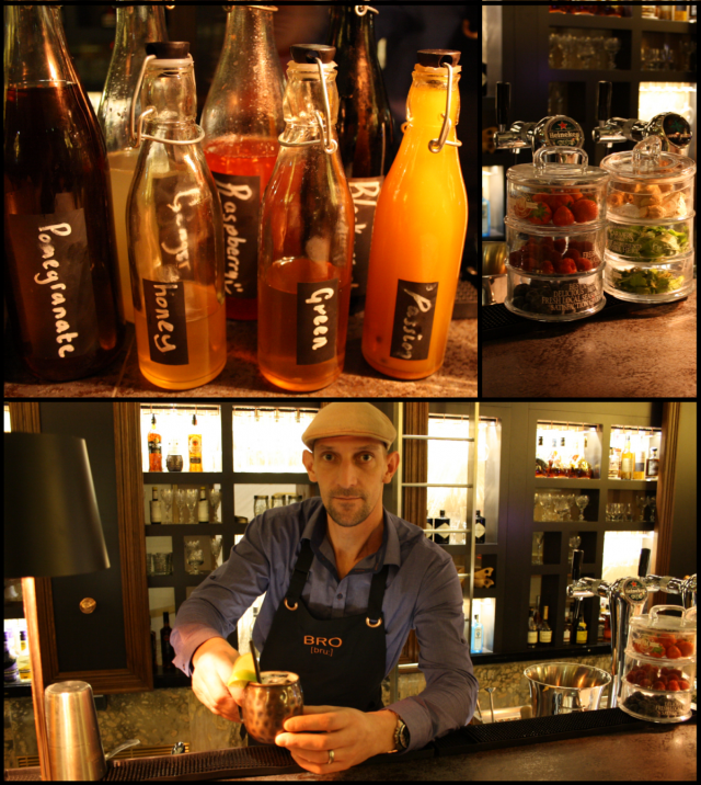 BROn cocktaileissa käytetään omatekoisia siirappeja. / Cocktailien raaka-aineet ovat houkuttelevasti esillä. / Roddy tarjoilee BROn näkemyksen Moscow Mulesta oikeaoppisesti kuparimukista.