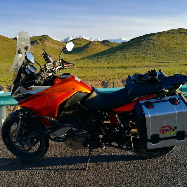 Motorbiking in China. Near Bayinbulak