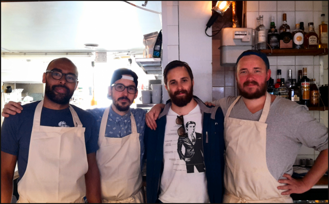 Lorenzo, Manu, Kimi sekä Pate Workshop Delicatessen avajaispäivänä.