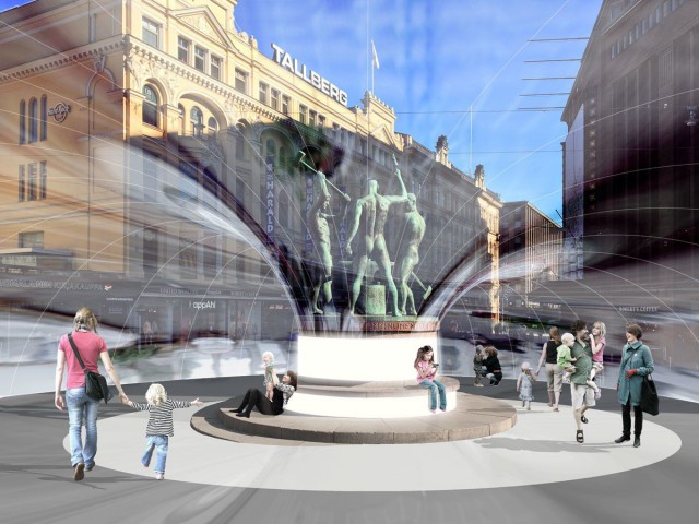 Syyskuussa Kolmen sepän patsaalla voi kokeilla miltä tuntuu olla kuplassa.