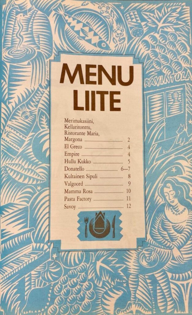 Cityssä julkaistiin vuonna 1989 liite, joka koostui pelkästään ravintoloiden ruokalistoista.
