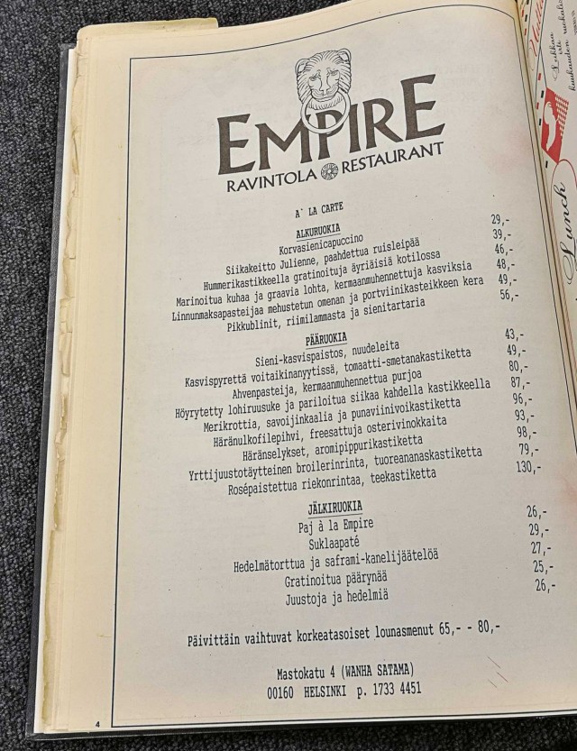 Empiressa oli 1989 tarjolla laaja valikoima kalaa.