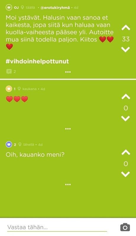 @erotukiryhmän tuki on tehnyt tehtävänsä ja elämä jatkuu.