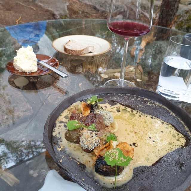 Pääruokana nautittiin poronkieltä ja erityisluvalla kerättyä jäkälää.