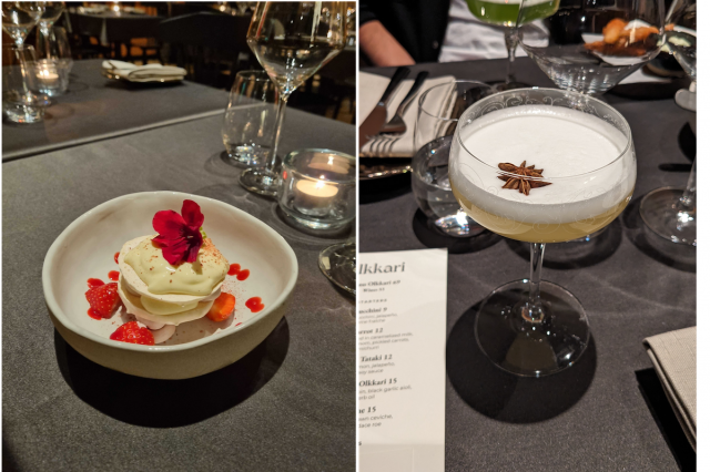 Olkkarin Pavlova ja Lumipallo-coctail.